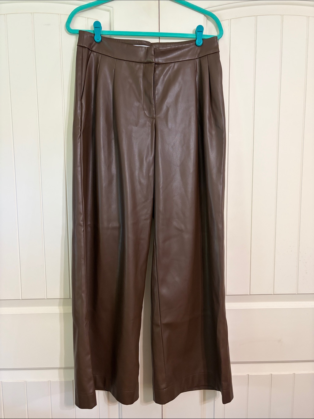 Peter Som Brown Faux Leather Wide-Leg Pants Size 10